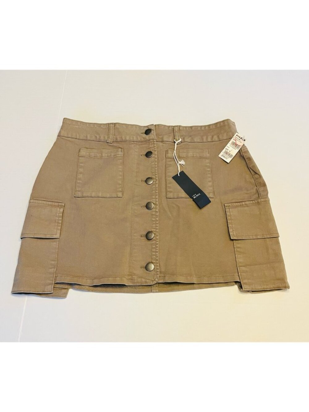 Tilly's Sz L Khaki Colored Button‎ Down Denim Cargo Mini Skirt
